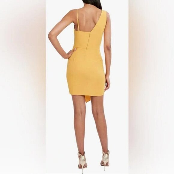 BCBGMAXAZRIA Asymmetrical Knot Wrap Evening Mini Dress Yellow ✨🔥🔥 - Picture 5 of 9